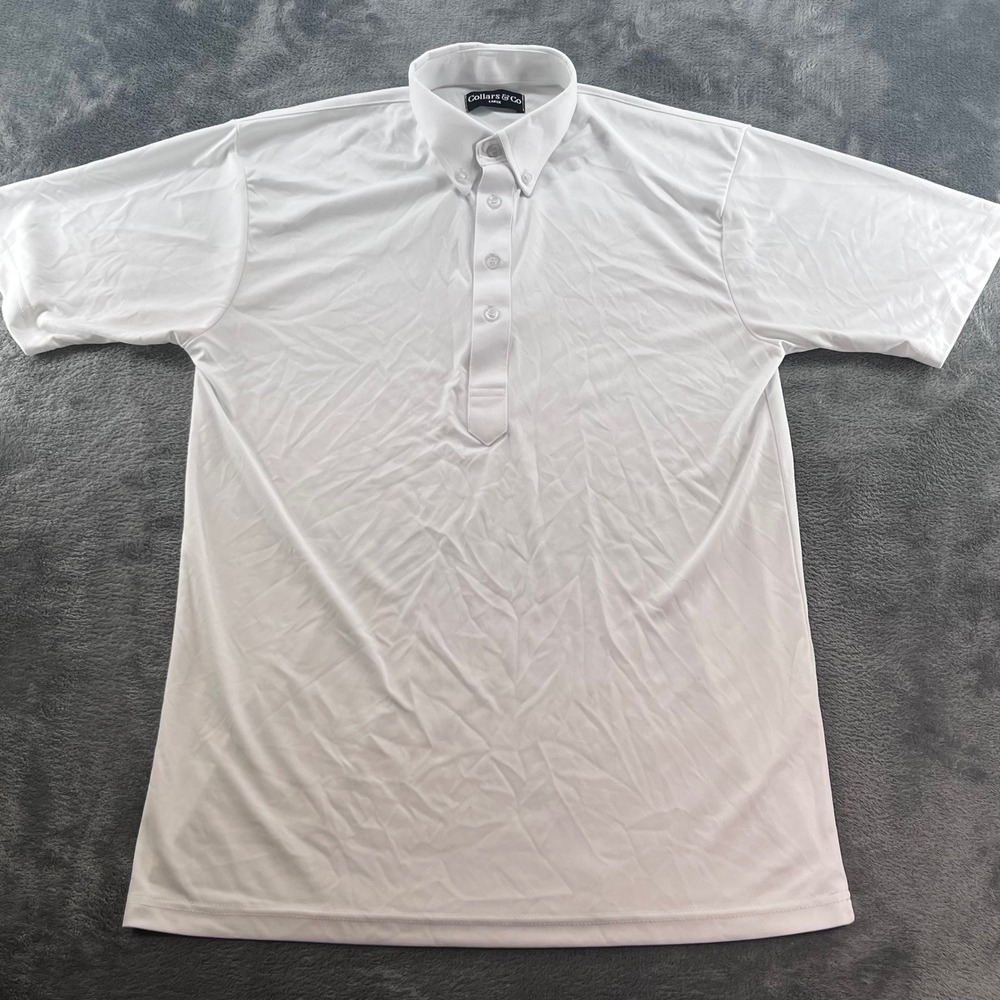 Collars & Co Mens Dress Collar Polo Shirt White Short Sleeve Large Performance